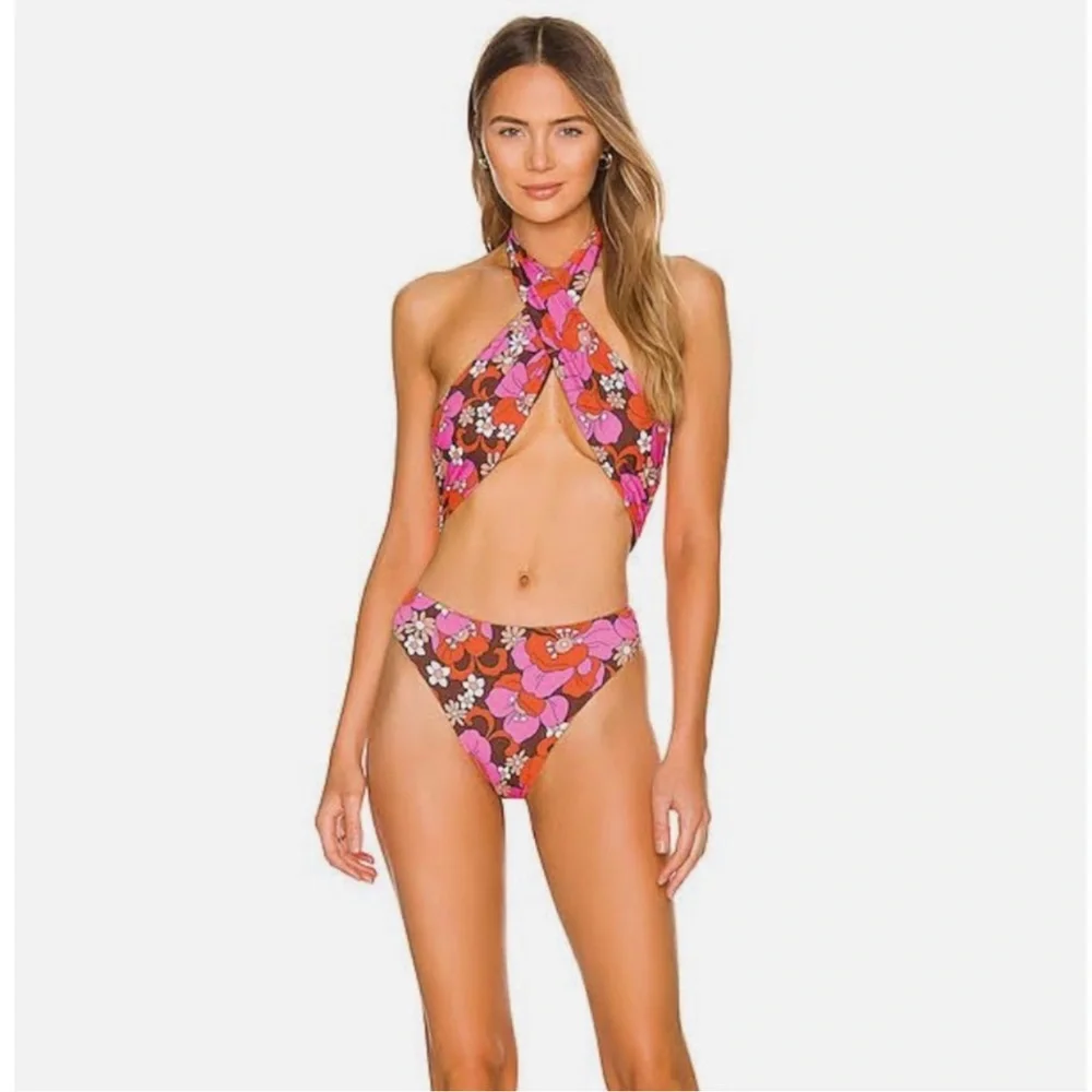 Frankie’s Bikinis Dorothy Floral Halter One Piece Swimsuit